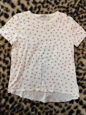 Zara  White Tee with Pink Polka Dots